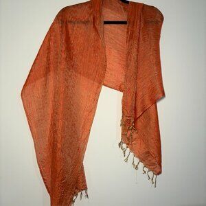 Vintage Burnt Orange Sheer Scarf/Shawl with Floral Texture - Boho Chic